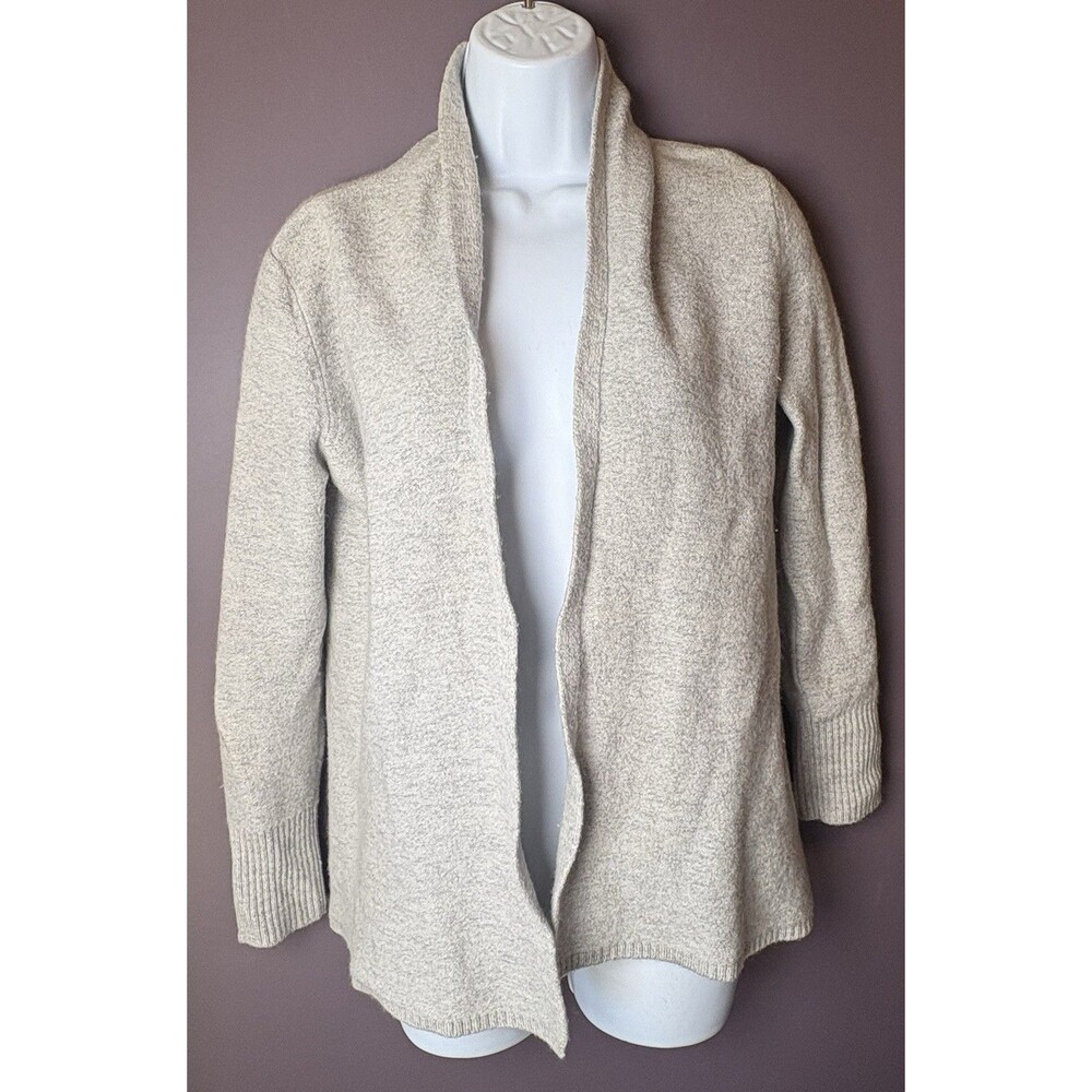 Vertical Design Merino Wool Cardigan Sweater Womens XL Gray Shawl Open Front